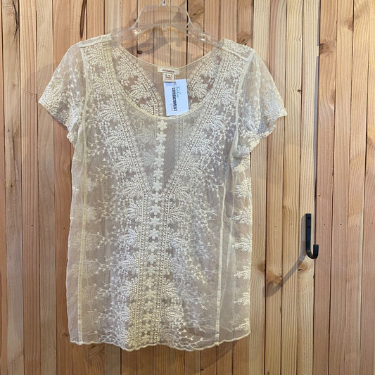 Sundance Lace Short Sleeve Top, Ivory, M