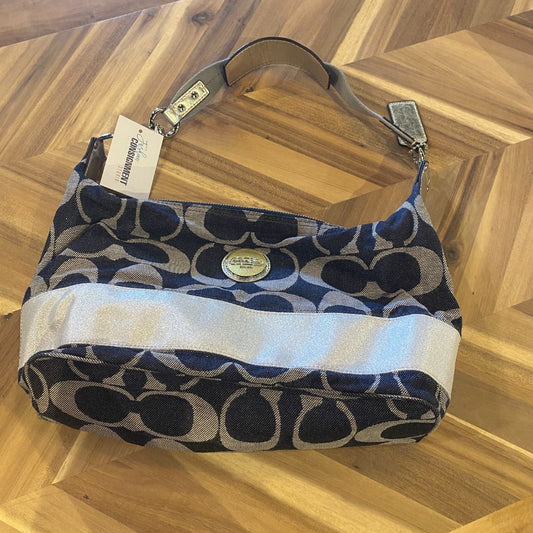 Coach Carley Signature Stripe Hobo, Blue Silver