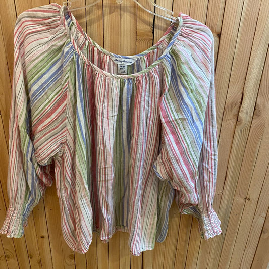 Tommy Bahama Peasant Top, Pink Stripes, M