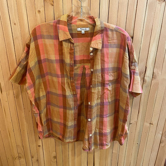 Madewell SS Button Down Shirt, Orange Plaid, S