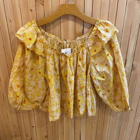 Free People Peasant Top, Yellow Floral, XS