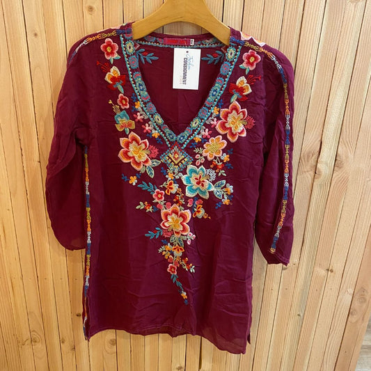 Johnny Was Embroidered Tunic, Wine, XS